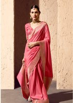 Thumbnail for Monjolika Fashion Light Pink Crepe Georgette Zari Weaving Work Saree - Distacart