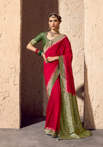 Thumbnail for Monjolika Fashion Red Crepe Georgette Zari Weaving Work Saree - Distacart