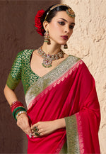 Thumbnail for Monjolika Fashion Red Crepe Georgette Zari Weaving Work Saree - Distacart