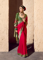 Thumbnail for Monjolika Fashion Red Crepe Georgette Zari Weaving Work Saree - Distacart