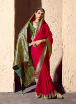 Thumbnail for Monjolika Fashion Red Crepe Georgette Zari Weaving Work Saree - Distacart