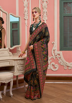 Thumbnail for Monjolika Fashion Black Banarasi Silk Traditional Saree with Meenakari and Weaving Work - Distacart