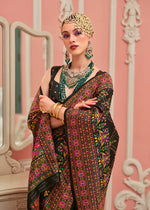 Thumbnail for Monjolika Fashion Black Banarasi Silk Traditional Saree with Meenakari and Weaving Work - Distacart