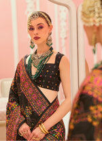 Thumbnail for Monjolika Fashion Black Banarasi Silk Traditional Saree with Meenakari and Weaving Work - Distacart