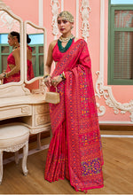 Thumbnail for Monjolika Fashion Pink Banarasi Silk Traditional Saree with Meenakari and Weaving Work - Distacart