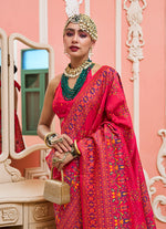 Thumbnail for Monjolika Fashion Pink Banarasi Silk Traditional Saree with Meenakari and Weaving Work - Distacart