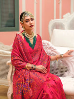 Thumbnail for Monjolika Fashion Pink Banarasi Silk Traditional Saree with Meenakari and Weaving Work - Distacart