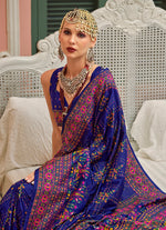 Thumbnail for Monjolika Fashion Blue Banarasi Silk Traditional Saree with Meenakari and Weaving Work - Distacart