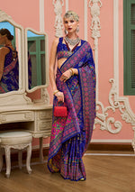 Thumbnail for Monjolika Fashion Blue Banarasi Silk Traditional Saree with Meenakari and Weaving Work - Distacart