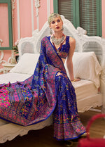 Thumbnail for Monjolika Fashion Blue Banarasi Silk Traditional Saree with Meenakari and Weaving Work - Distacart