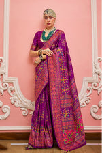 Thumbnail for Monjolika Fashion Dark Magenta Banarasi Silk Traditional Saree with Meenakari and Weaving Work - Distacart
