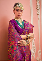 Thumbnail for Monjolika Fashion Dark Magenta Banarasi Silk Traditional Saree with Meenakari and Weaving Work - Distacart