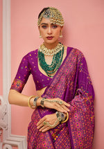 Thumbnail for Monjolika Fashion Dark Magenta Banarasi Silk Traditional Saree with Meenakari and Weaving Work - Distacart