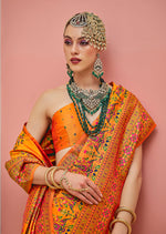 Thumbnail for Monjolika Fashion Orange Banarasi Silk Traditional Saree with Meenakari and Weaving Work - Distacart