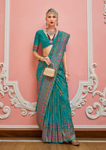 Thumbnail for Monjolika Fashion Teal Banarasi Silk Traditional Saree with Meenakari and Weaving Work - Distacart