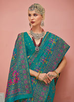 Thumbnail for Monjolika Fashion Teal Banarasi Silk Traditional Saree with Meenakari and Weaving Work - Distacart