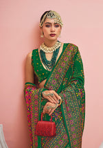 Thumbnail for Monjolika Fashion Green Banarasi Silk Traditional Saree with Meenakari and Weaving Work - Distacart