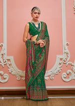 Thumbnail for Monjolika Fashion Green Banarasi Silk Traditional Saree with Meenakari and Weaving Work - Distacart