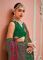 Thumbnail for Monjolika Fashion Green Banarasi Silk Traditional Saree with Meenakari and Weaving Work - Distacart