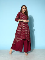 Thumbnail for All About You Carmine Maroon Printed A-Line Veere Di Wedding Kurta with Palazzos - Distacart