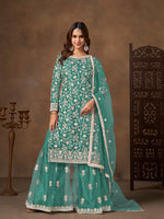 Thumbnail for Monjolika Fashion Net Embroidered Turquoise Salwar Kameez