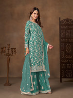 Thumbnail for Monjolika Fashion Net Embroidered Turquoise Salwar Kameez