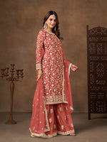 Thumbnail for Monjolika Fashion Net Embroidered Coral Salwar Kameez