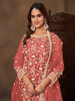 Thumbnail for Monjolika Fashion Net Embroidered Coral Salwar Kameez