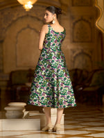 Thumbnail for Monjolika Fashion Green Jacquard Woven Floral Fit & Flare Midi Dress - Distacart