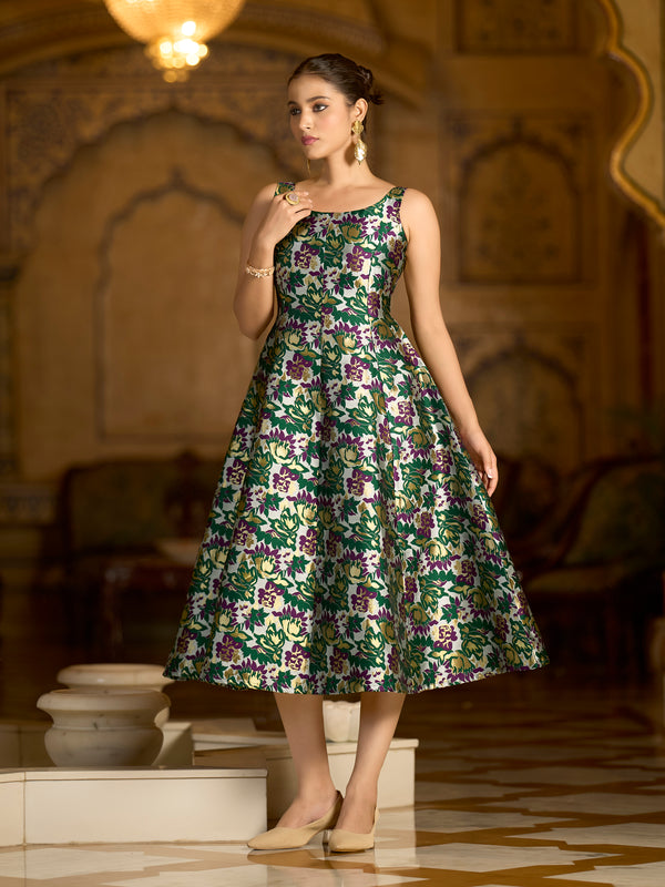 Buy Monjolika Fashion Green Jacquard Woven Floral Fit & Flare Midi Dress Online at Low Prices - Indian Store Buy Monjolika Fashion Green Jacquard Woven Floral Fit & Flare Midi Dress Online at Low Prices - Indian Store