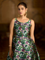 Thumbnail for Monjolika Fashion Green Jacquard Woven Floral Fit & Flare Midi Dress - Distacart