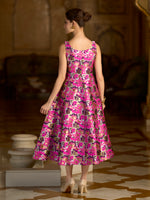 Thumbnail for Monjolika Fashion Pink Jacquard Woven Floral Fit & Flare Midi Dress - Distacart