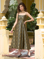 Thumbnail for Monjolika Fashion Black Jacquard Zari Weaving A-Line Dress for Women - Distacart