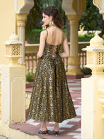 Thumbnail for Monjolika Fashion Black Jacquard Zari Weaving A-Line Dress for Women - Distacart