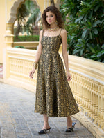 Thumbnail for Monjolika Fashion Black Jacquard Zari Weaving A-Line Dress for Women - Distacart