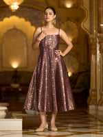 Thumbnail for Monjolika Fashion Wine Jacquard Zari Weaving A-Line Dress for Women - Distacart