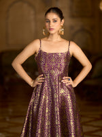 Thumbnail for Monjolika Fashion Wine Jacquard Zari Weaving A-Line Dress for Women - Distacart