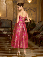 Thumbnail for Monjolika Fashion Pink Jacquard Zari Weaving A-Line Dress for Women - Distacart