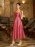 Thumbnail for Monjolika Fashion Pink Jacquard Zari Weaving A-Line Dress for Women - Distacart