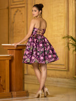 Thumbnail for Monjolika Fashion Purple Floral Weaving Zari Jacquard Strapless Mini Dress - Distacart