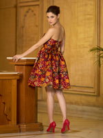Thumbnail for Monjolika Fashion Maroon Floral Weaving Zari Jacquard Strapless Mini Dress - Distacart