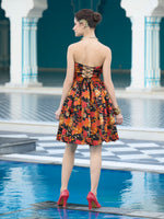 Thumbnail for Monjolika Fashion Black Floral Weaving Zari Jacquard Strapless Mini Dress - Distacart