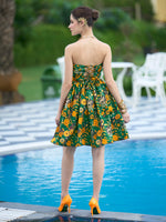Thumbnail for Monjolika Fashion Green Floral Weaving Zari Jacquard Strapless Mini Dress - Distacart