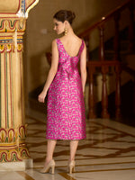 Thumbnail for Monjolika Fashion Pink Floral Weaving Zari Jacquard Bodycon Midi Dress With Slit Cut - Distacart