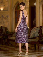Thumbnail for Monjolika Fashion Wine Floral Weaving Zari Jacquard Bodycon Midi Dress With Slit Cut - Distacart