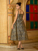 Thumbnail for Monjolika Fashion Designer Black Jacquard Zari Woven A-Line Midi Dress - Distacart