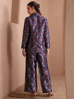 Thumbnail for Monjolika Fashion Women's Navy Blue Banarasi Brocade Co-ord Set With Designer Blazer & Wide-Leg Pants - Distacart
