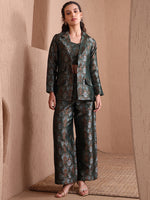 Thumbnail for Monjolika Fashion Women's Green Banarasi Brocade Co-ord Set With Designer Blazer & Wide-Leg Pants - Distacart