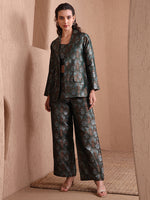 Thumbnail for Monjolika Fashion Women's Green Banarasi Brocade Co-ord Set With Designer Blazer & Wide-Leg Pants - Distacart