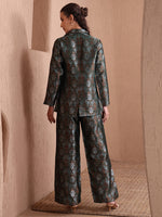 Thumbnail for Monjolika Fashion Women's Green Banarasi Brocade Co-ord Set With Designer Blazer & Wide-Leg Pants - Distacart